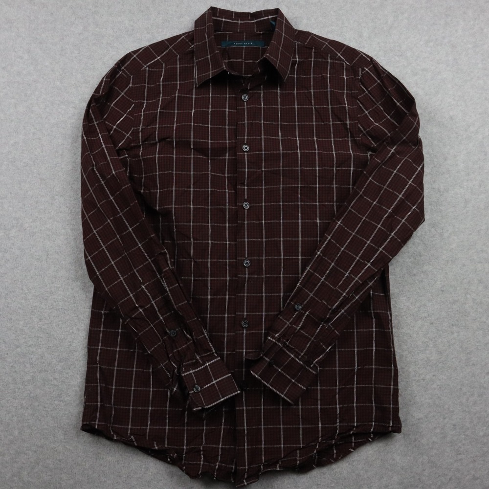 Perry Ellis Shirt Mens Small Business Casual Button‎ Up Red Plaid Long Sleeve